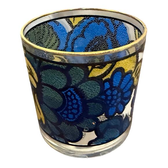 Vintage 1960s CCC Hazel Atlas Blue Yellow Floral Faux Stained Glass Set of 5 - Picture 16 of 16